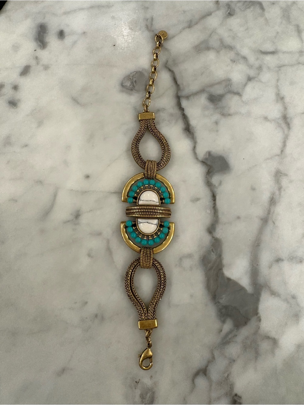 Stella & Dot Gold-Tone Bracelet with Turquoise and White Accents